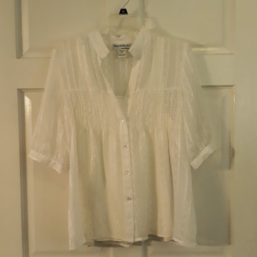 Women's Sheer White Blouse by North Style Size Small
